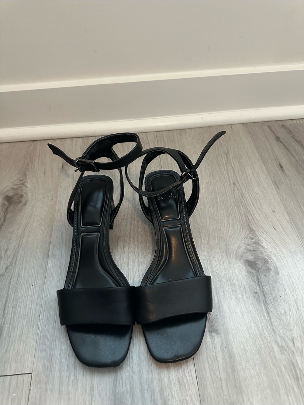 Vince Camuto Black Square-Toe Ankle Strap Heels